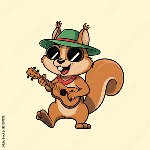 Cartoon squirrel playing guitar vector illustration,Generative Ai