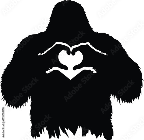 Bigfoot Silhouette: Loving Heart Gesture, Romantic, Bold Design
