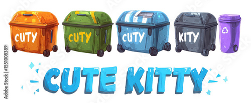 Colorful garbage bins with 