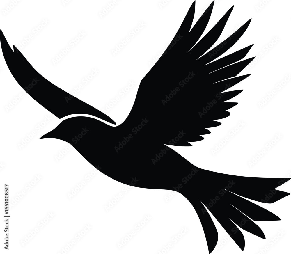 Obraz premium Elegant black bird silhouette: graceful flight, peaceful mood, vector art.
