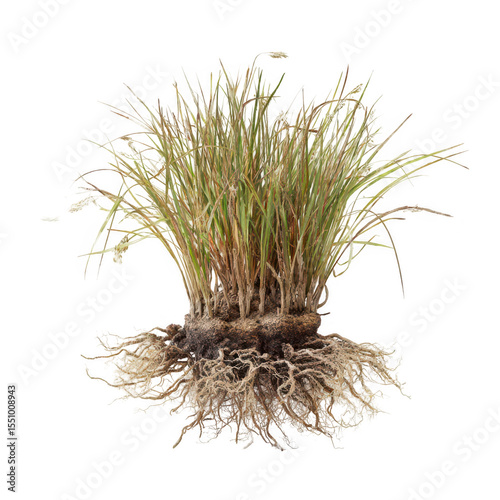 Close-up of a clump of dry grass with visible roots