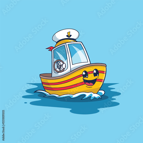 Cartoon yellow boat vector illustration,Generative Ai