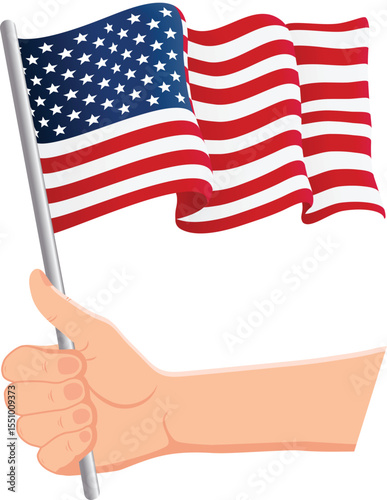 Hand holding and waving the national flag of united states of America fans independence day patriotic concept vector illustration