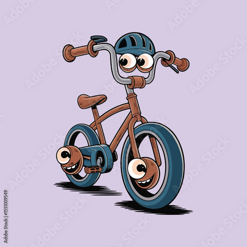 Cartoon bicycle with eyes vector illustration,Generative Ai