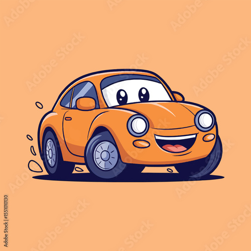 Smiling Cartoon Orange Car with Eyes and Tongue Out Vector Illustration,Generative Ai