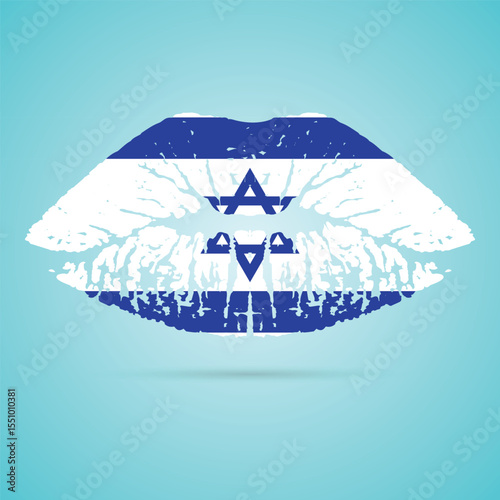 Israel flag lipstick on the lips isolated on a white background vector illustration