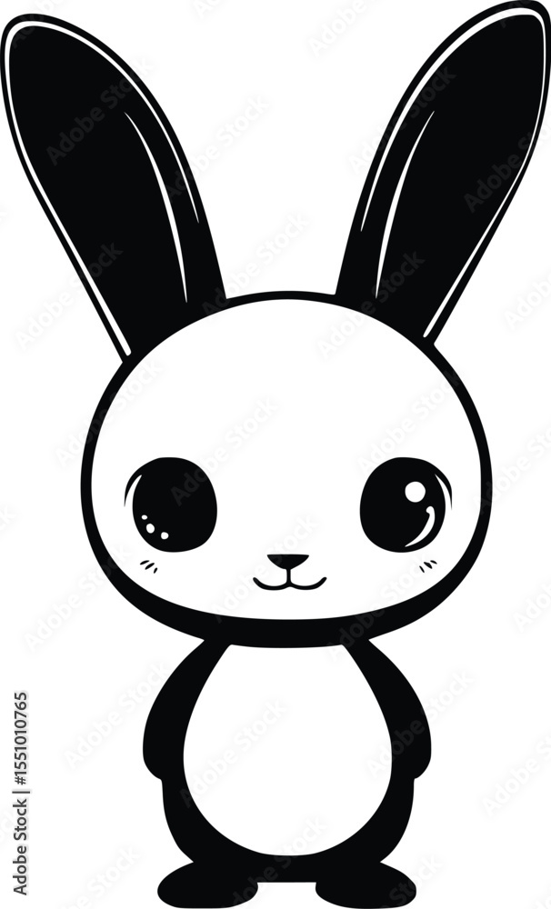 Obraz premium Adorable cartoon bunny rabbit, simple black line art, cute style, childlike charm.