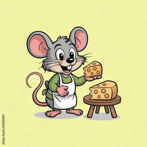 Cute Cartoon Mouse Chef Holding Cheese and Smiling Illustration Vector,Generative Ai