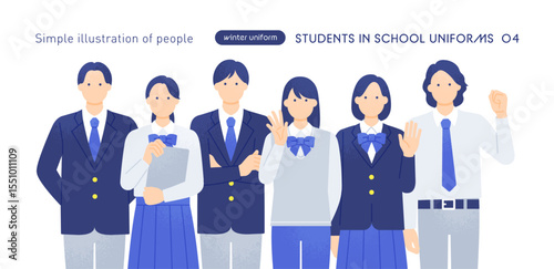 受験生を応援するブレザー姿の学生たち 制服を着た男女の上半身ベクターイラスト素材