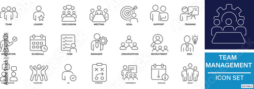 Team Management Icon Set Collaboration, Leadership, Teamwork ,Task Coordination