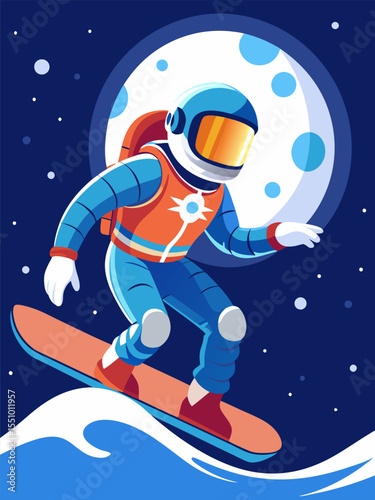 Astronaut Snowboarding in Space. A Cosmic Winter Adventure