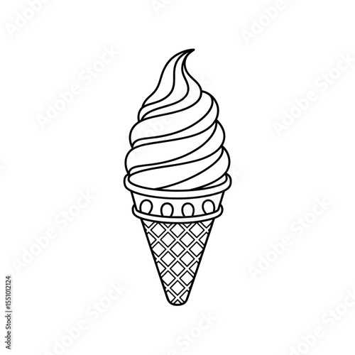 A black and white ice cream illustration line art of a coloring page 