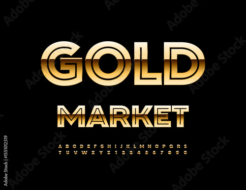 Vector Business logo Gold Market. Premium Gold Font. Luxury set of Modern Alphabet Letters and Numbers set.