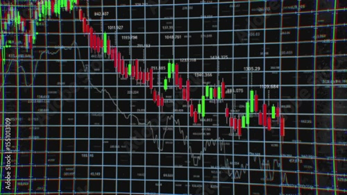 Dynamic Stock Market Trends: A Visual Analysis of Financial Charts Showing Price Movements and Fluctuations Over Time with Grid Background. Old Monitor with Distortions