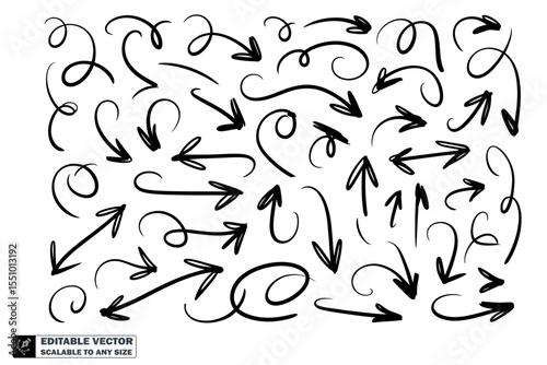 Hand drawn arrows vector set doodle style black arrow collection direction pointers design elements 100 characters