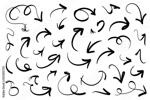 Hand drawn arrows vector set doodle style black arrow collection direction pointers design elements 100 characters