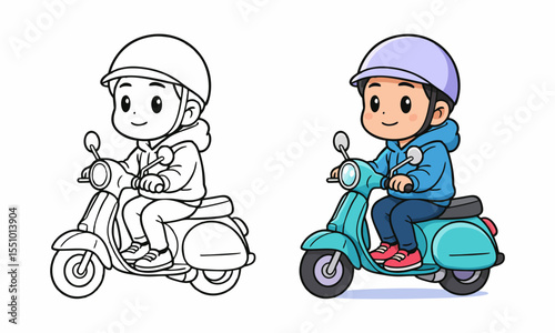 man riding old motorcycle coloring page for kids
