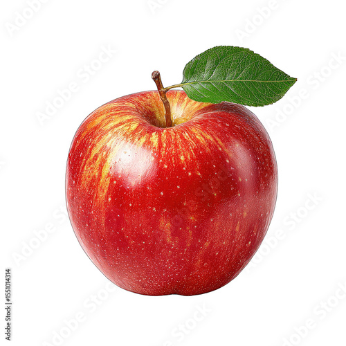Single red apple with a leaf