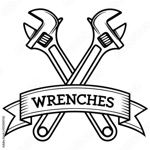 Black and White Crossed Wrenches with Banner tools