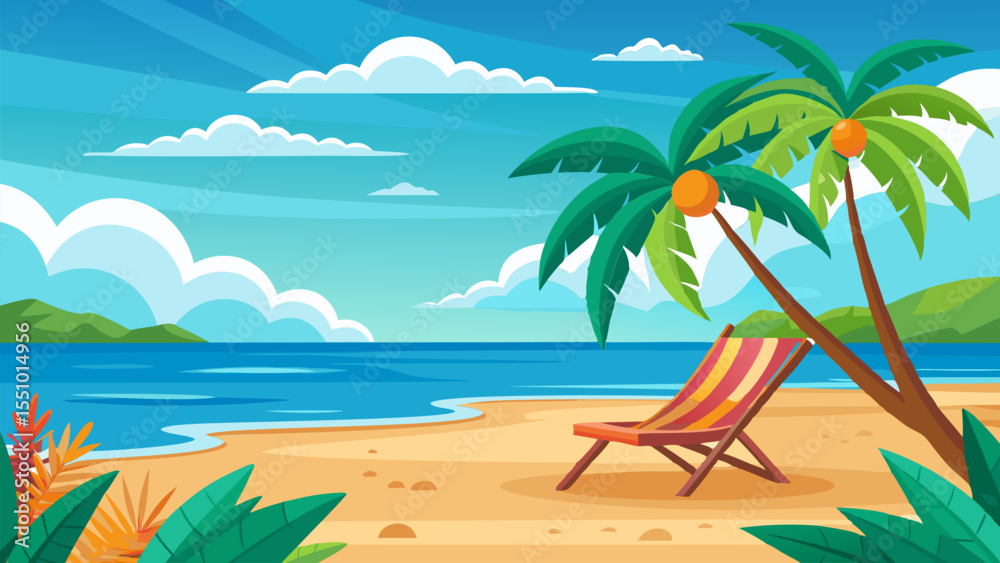 Obraz premium Serene Tropical Beach. Palm Trees. Ocean. and Relaxing Summer Vacation