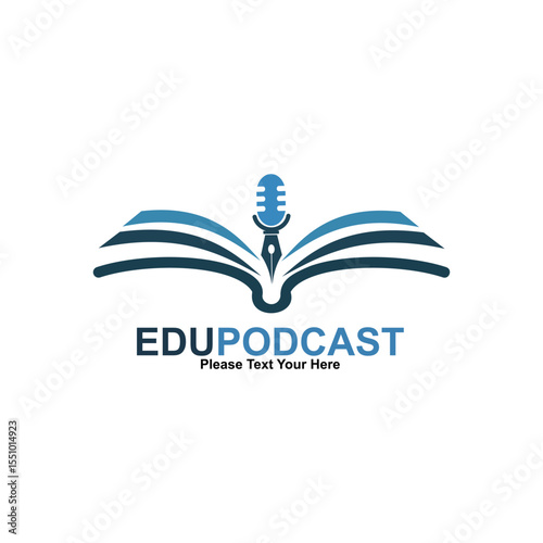 Edupodcast logo featuring an open book and a microphone, symbolizing the fusion of education and audio content. Ideal for educational podcasts and learning platforms.