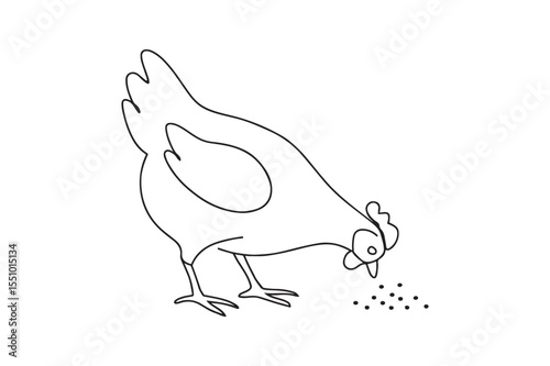 Chicken Pecking Feed continuous one line drawing minimalism design