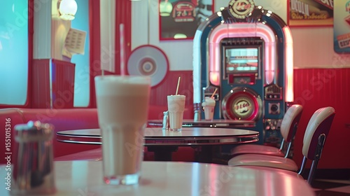 Retro Diner Scene: Milkshakes and Jukebox Nostalgia