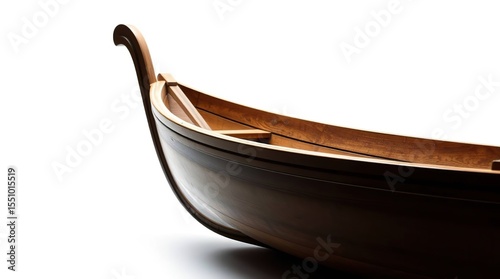 Wooden boat detail with closeup, and white background.