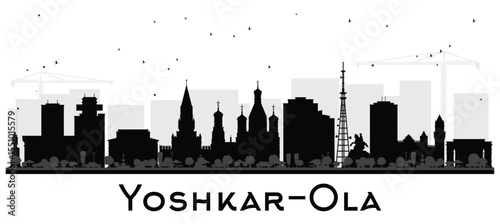 Yoshkar Ola Russia city skyline silhouette with black buildings isolated on white. Yoshkar Ola cityscape with landmarks. Travel and tourism concept with modern and historic architecture.