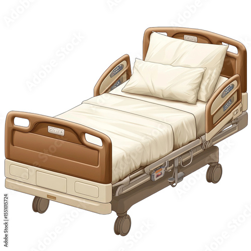 Modern adjustable hospital bed with clean linens and soft pillows for patient comfort in healthcare environment