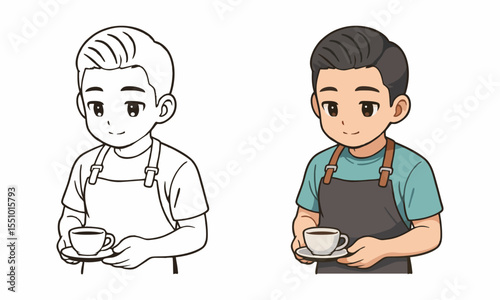 barista at work in a cafe coloring page for kids