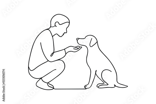 Person Feeding Animal continuous one line drawing minimalism design