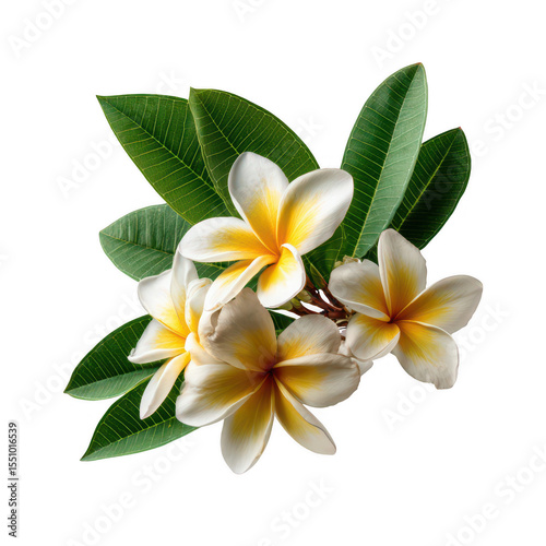 Close-up of plumeria blossoms and leaves (1)