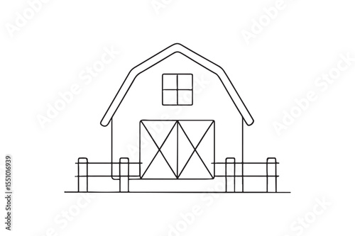 Barn with Fence continuous one line drawing minimalism design