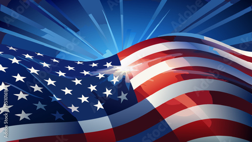 Celebrating American Pride with Waving Flag with Patriotic Burst and Dynamic