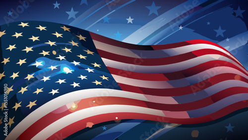 Waving American flag a symbol of patriotism and national pride with blue