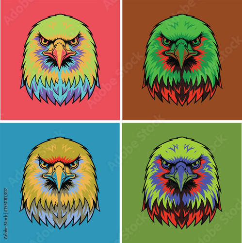Aggressive Eagle Mascot Head Collection in Pop Color Backgrounds