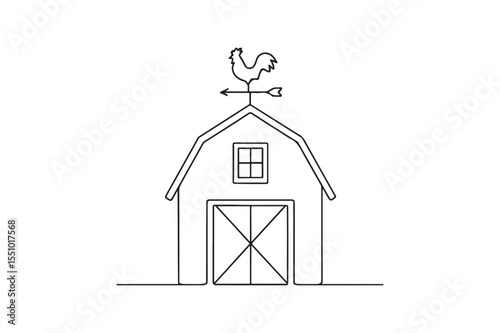 Barn with Wind Vane continuous one line drawing minimalism design