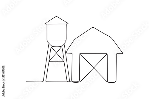 Water Tower Barn continuous one line drawing minimalism design