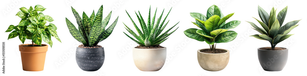 Obraz premium PNG Diverse potted plants arrangement, element set on transparent background