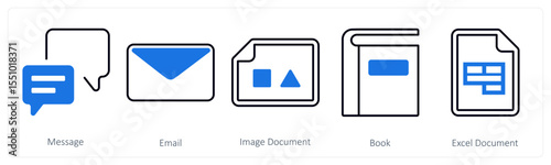A set of 5 mix icons as message, email, image document