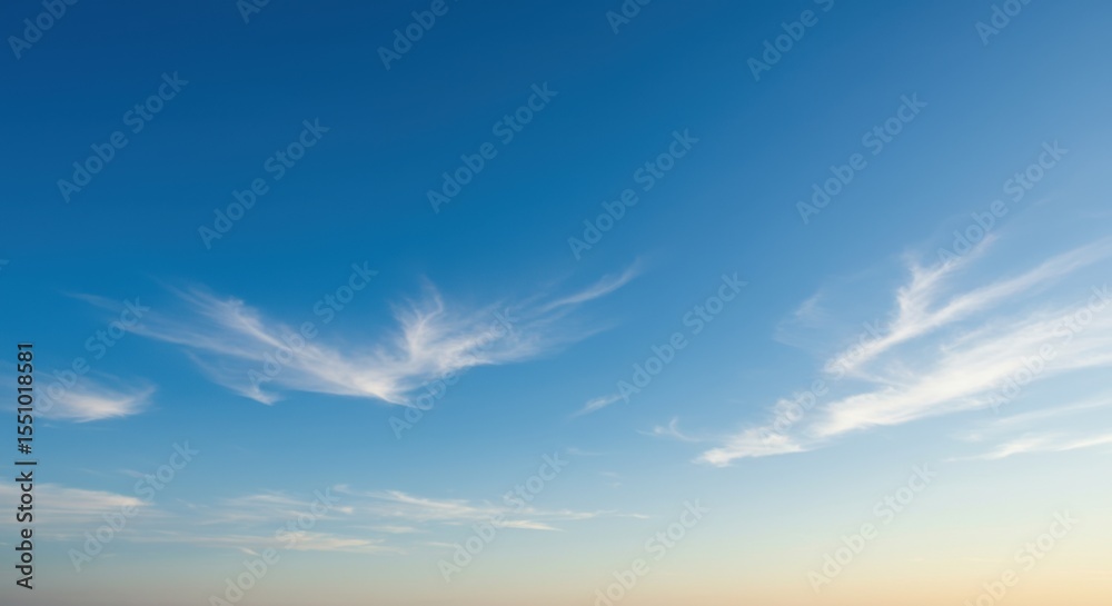 Fototapeta premium Serene Sunset Sky: Wispy Clouds in a Blue Heaven