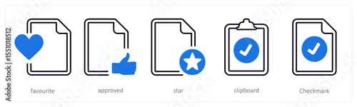 A set of 5 mix icons as favorite, approved, star
