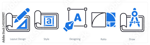 A set of 5 mix icons as layout design, style, designing