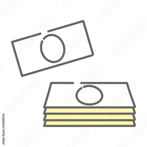 Stacked banknotes and single bill icon