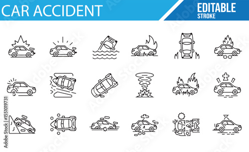 Accident and Crash Symbols for Road Safety and Emergency