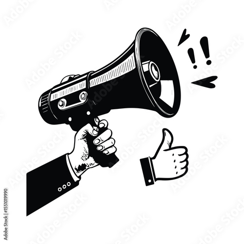 Human hand holding megaphone