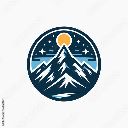 Mountain peak summit logo design. Outdoor hiking adventure icon set. Alpine wilderness travel symbol. Vector illustration. mountain, hill logo design