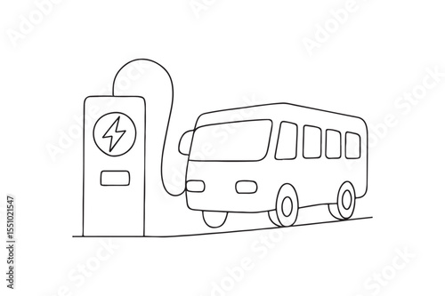 Electric Bus Charging Station continuous one line drawing minimalism design