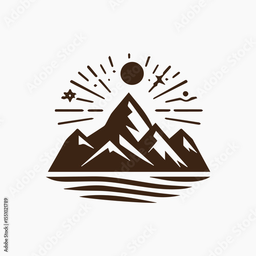 Mountain peak summit logo design. Outdoor hiking adventure icon set. Alpine wilderness travel symbol. Vector illustration. mountain, hill logo design